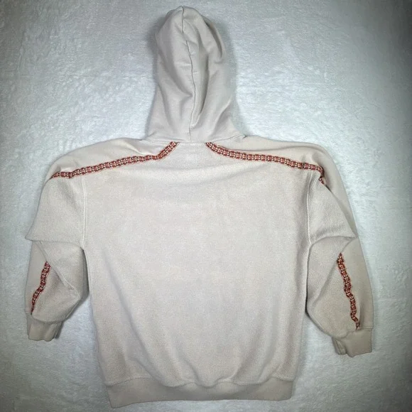 Levis Beige Embroidered Trim Hoodie Pullover Casual Fleece Lined Sweatshirt Sz S - Picture 2 of 8